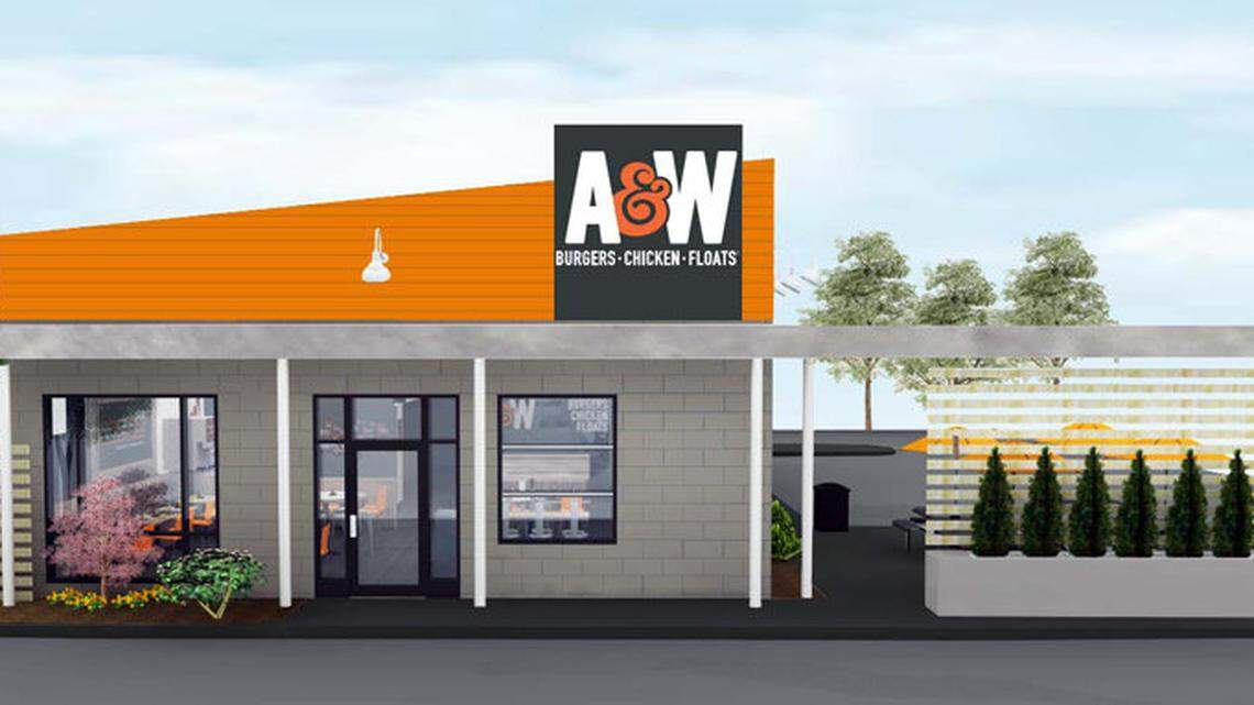 Rendering of the new A&W Burgers - Chicken - Floats building on Main and Walton that will be completed by August 2015. Provided by A&W