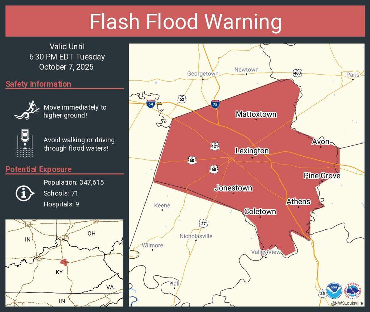 Fayette County is under a flash flood warning until 6:30 p.m. Tuesday.