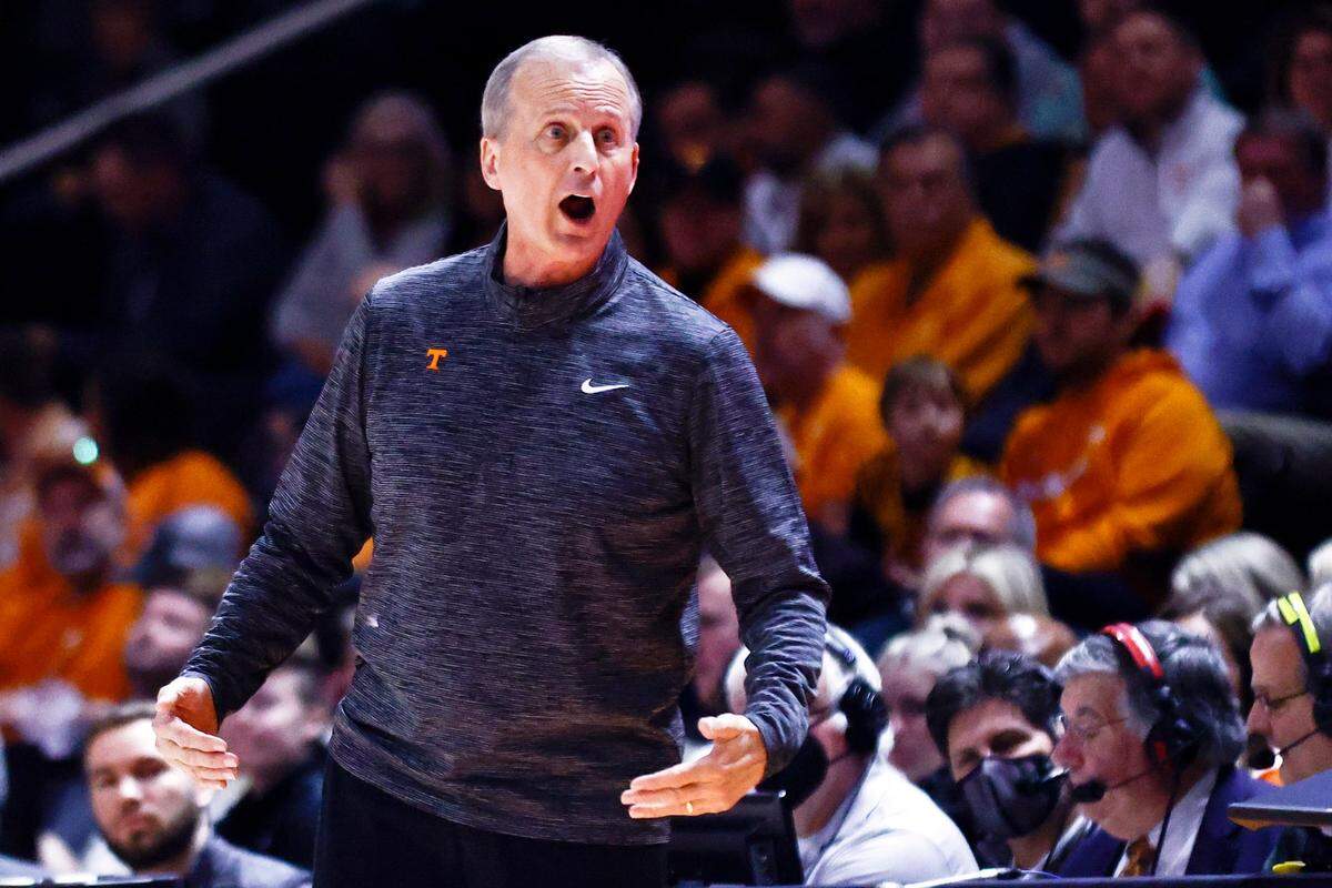 Tennessee head coach Rick Barnes yells to his players during an NCAA college basketball game against South Carolina, Tuesday, Jan. 11, 2022, in Knoxville, Tenn. (AP Photo/Wade Payne)