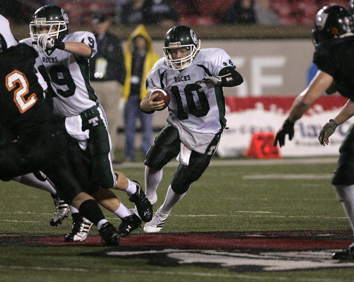 Former Trinity High School quarterback Nick Petrino (10) is the new quarterbacks coach and co-offensive coordinator at the University of Tennessee at Martin.