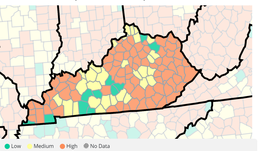 With many Ky. counties at high COVID-19 level, governor hopes for plateau in new cases
