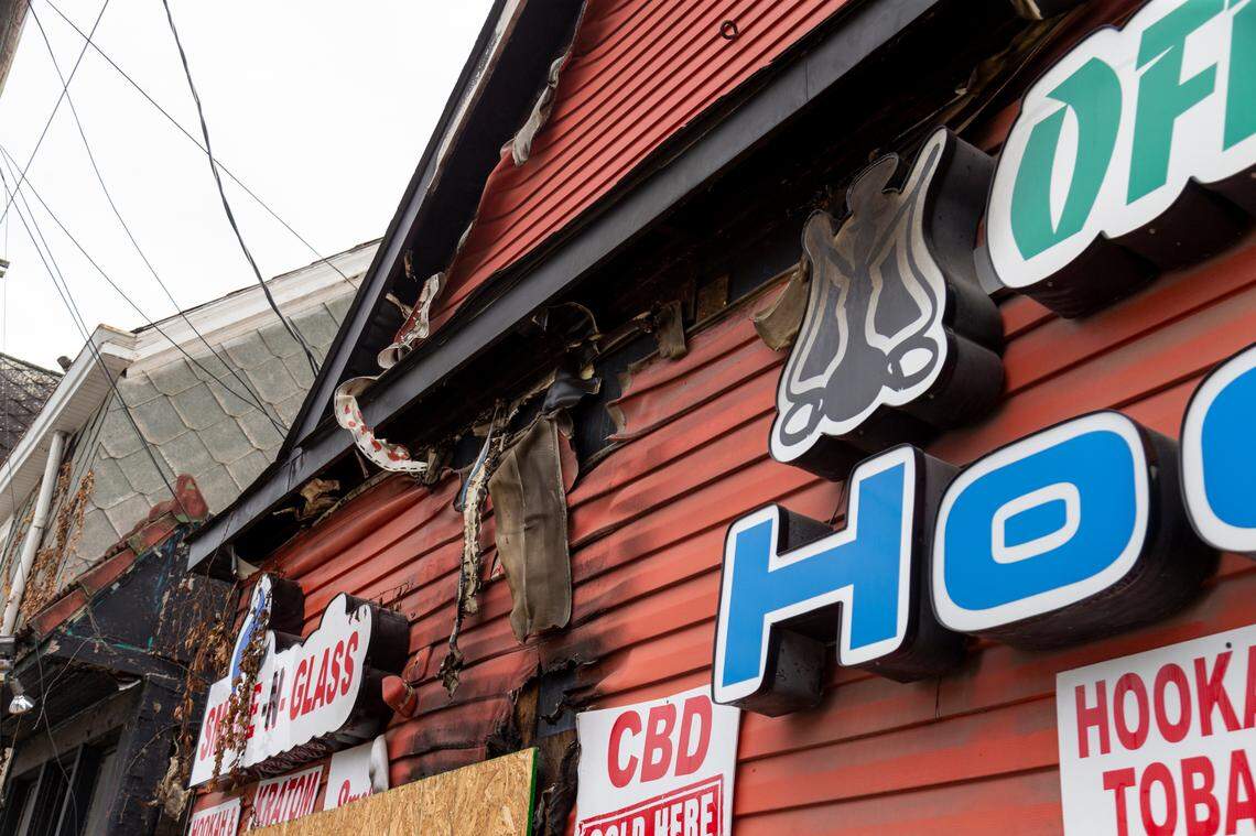 Damage to a fire at Off Tha Hookah hookah bar on Euclid Street in Lexington, Ky., Thursday, September 24, 2020.