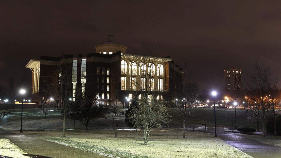 More efficient lighting in many campus buildings — although not at the 12-year-old William T. Young Library, above — is part of a $25 million energy  retrofit announced Thursday by the University of Kentucky. Savings generated by the changes are expected to cover the cost after 12 years.