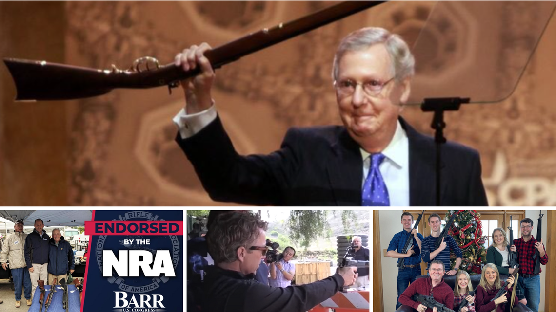 Clockwise from top: U.S. Sen. Mitch McConnell; U.S. Rep. Thomas Massie and family; U.S. Sen. Rand Paul; and U.S. Rep. Andy Barr.