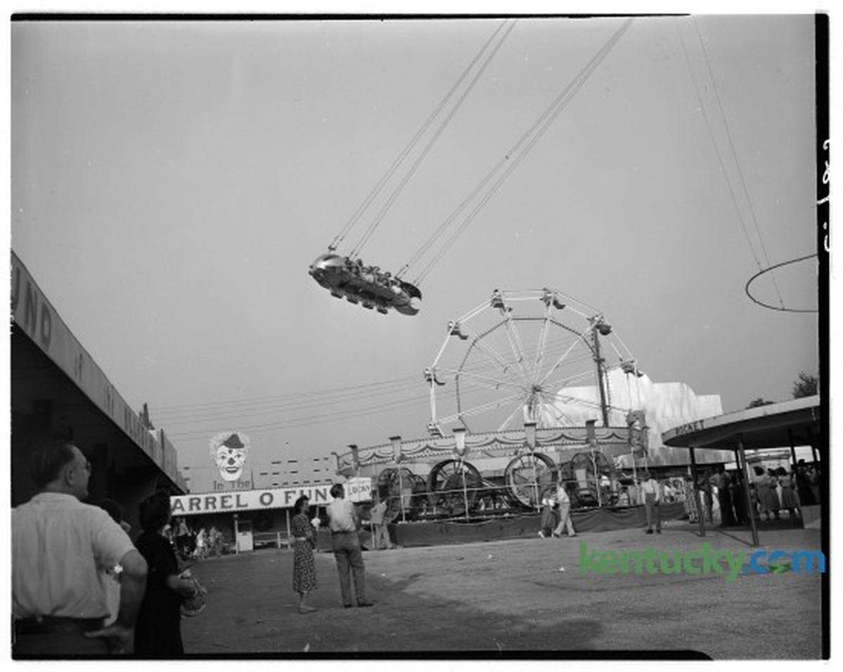 Lexington’s Joyland amusement park was in northeast Fayette County off North Broadway. This photo was taken in August 1948 during a picnic and square dance contest sponsored by the Kentucky Press Association. It was considered the “best-known park in the Bluegrass,” with two roller coasters: the Wildcat and the Kiddie Coaster. The park closed in August 1964 and was torn down in 1965, eventually replaced by the Joyland neighborhood.