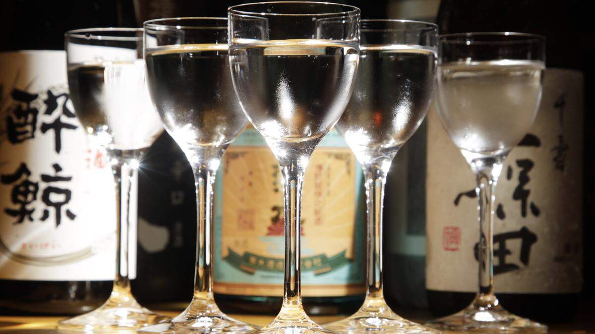 At Yamaguchi's you can sample up to six sakes cheaply, then choose. From left: Suigei, Karatamba, Kikusui, Hakushika, Chokara.Senjyu.  