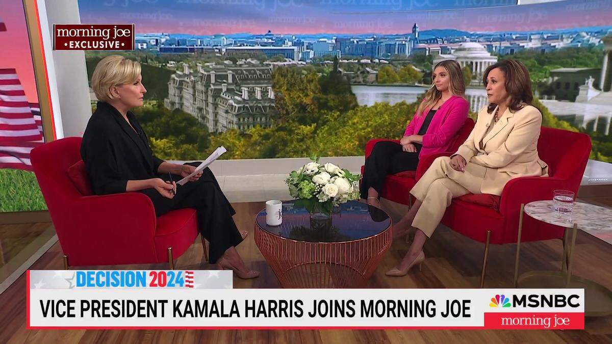 Owensboro native Hadley Duvall, center, appears on MSNB alongside Vice President Kamala Harris, right.
