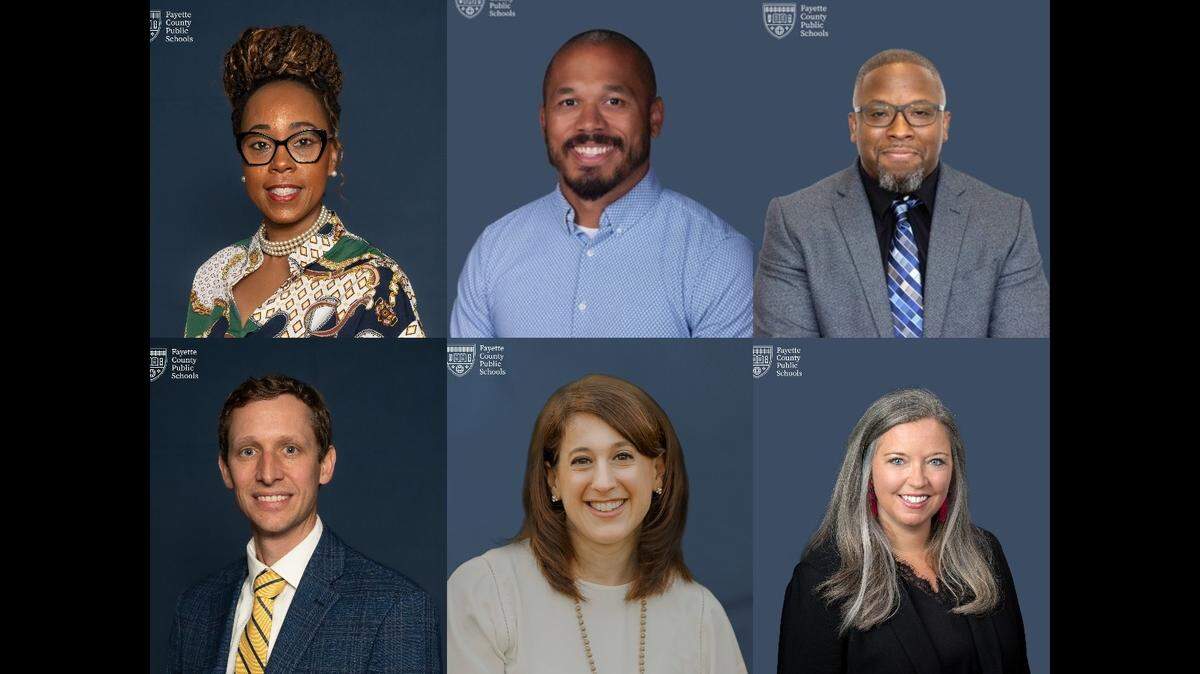 Six new local school leaders were announced for the 2024-25 academic year, Fayette County Public Schools Superintendent Demetrus Liggins said. Clockwise from top left: Felicia Lindsay, Matthew Griffin, Alexander Butler, Kelly Sirginnis, Jill Angelucci and Matt Noblin.