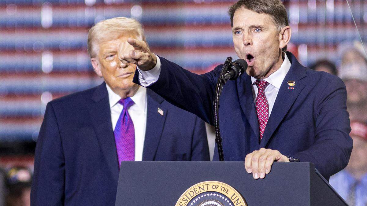 Congressional candidate Ed Gallrein speaks during President Donald Trump’s visit to Verst Logistics in Hebron, Kentucky, on Wednesday, March 11, 2026.