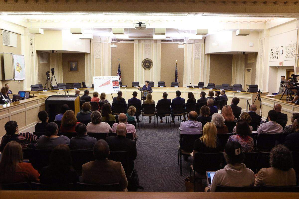 Mayor Linda Gorton presented her budget proposal for the next fiscal year beginning July 1 to the Urban County Council today in council chambers at the LFUCG Government Center in 2023. Photo by Matt Goins