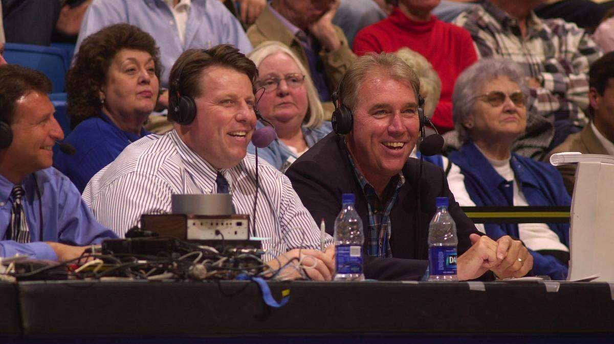 Mike Pratt, right, worked UK men’s basketball games with radio voice of the Wildcats Tom Leach, left, from 2001 through last season.