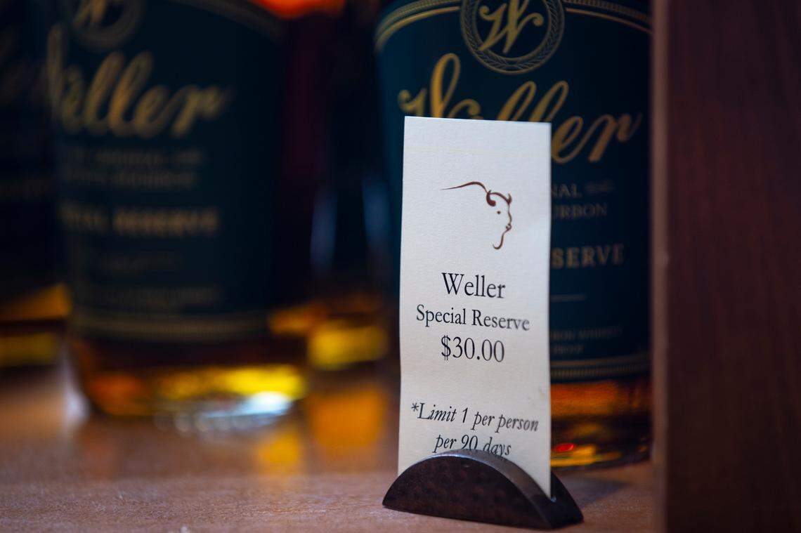 Highly sought-after bourbons, including those like Weller Special Reserve shown here for sale at Buffalo Trace Distillery in Frankfort, Ky., on Thursday, Feb. 9, 2023, have become a hot item. A new Kentucky bill hopes to close a sales loophole on bottles such as these on the secondary market.