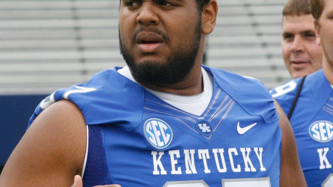 Offensive lineman Larry Warford photographed on Friday, Aug. 3, 2012 at University of Kentucky football media day at Commonwealth Stadium in Lexington.  Photo by David Perry | Staff