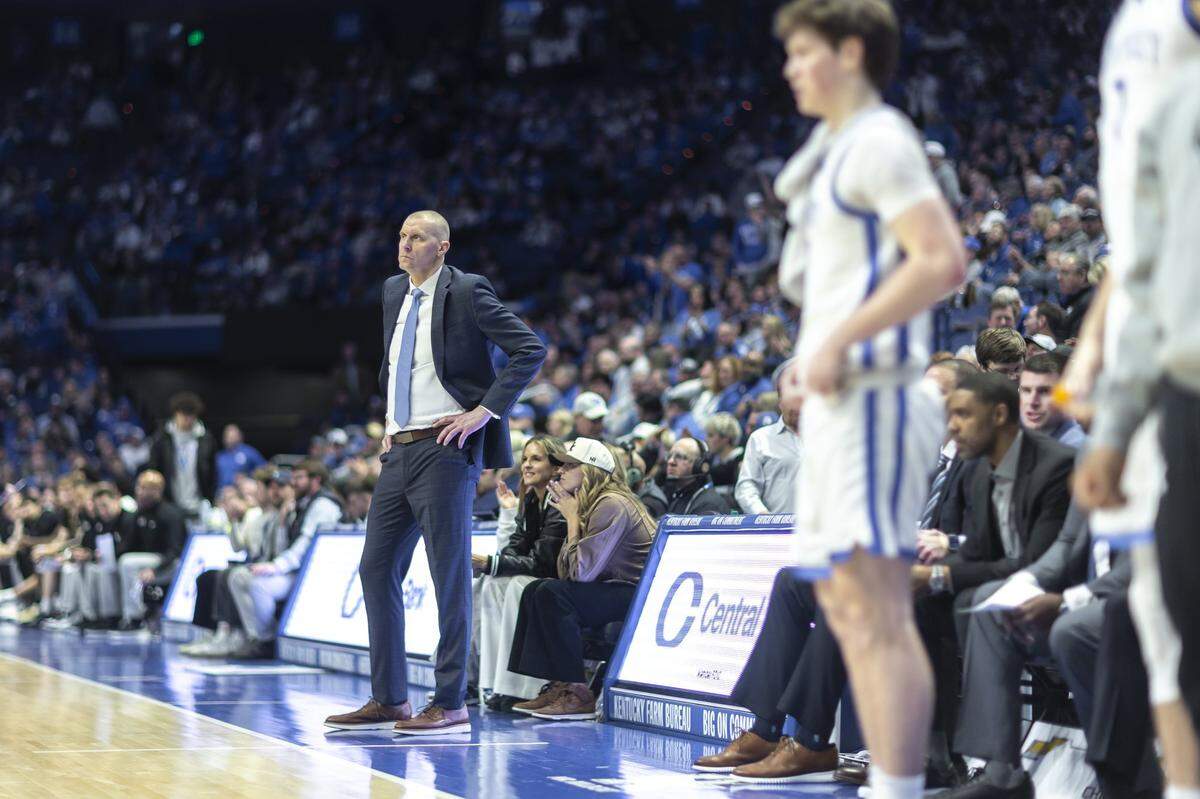 Kentucky head coach Mark Pope watches his team play against Vanderbilt at Rupp Arena on Wednesday.
