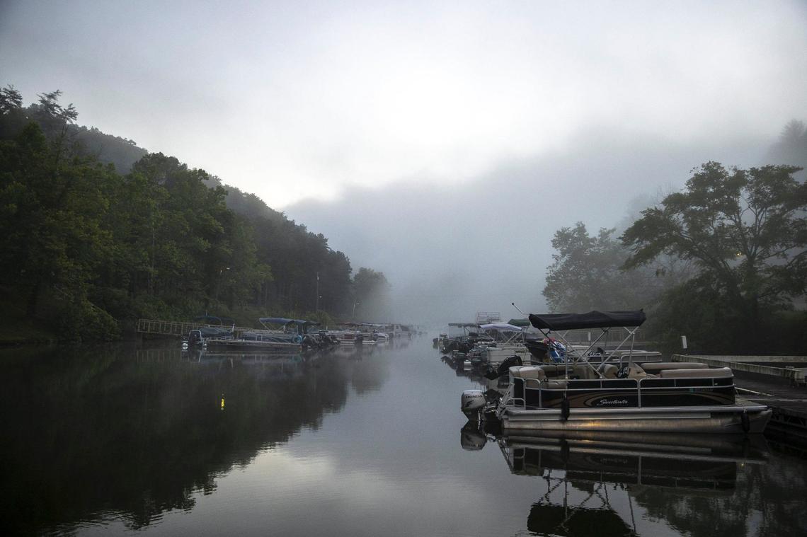 Boats are docked at the marina at Jenny Wiley State Resort Park in Prestonsburg, Ky., on Monday, June 28, 2021.