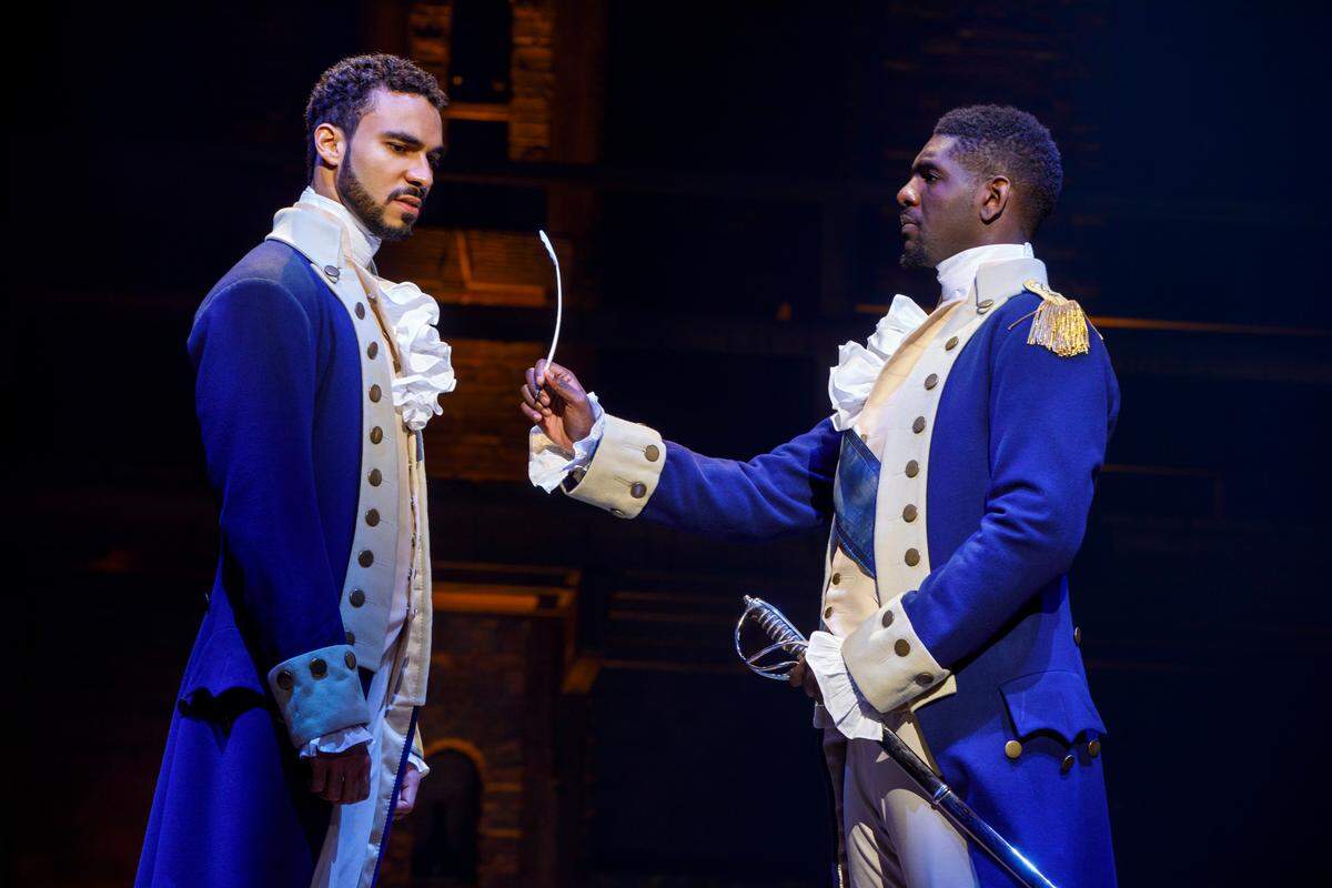 Austin Scott and Carvens Lissaint of the PNC Broadway “Hamilton” national tour, which will be in Louisville in June.