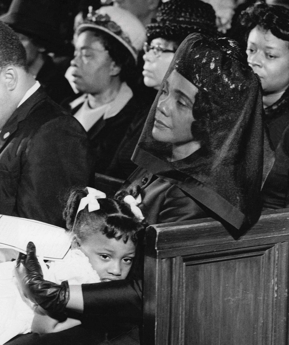 Coretta Scott King at the funeral of her husband, Martin Luther King, Jr. This image captured by Moneta Sleet Jr. won the Pulitzer Prize for Photography.