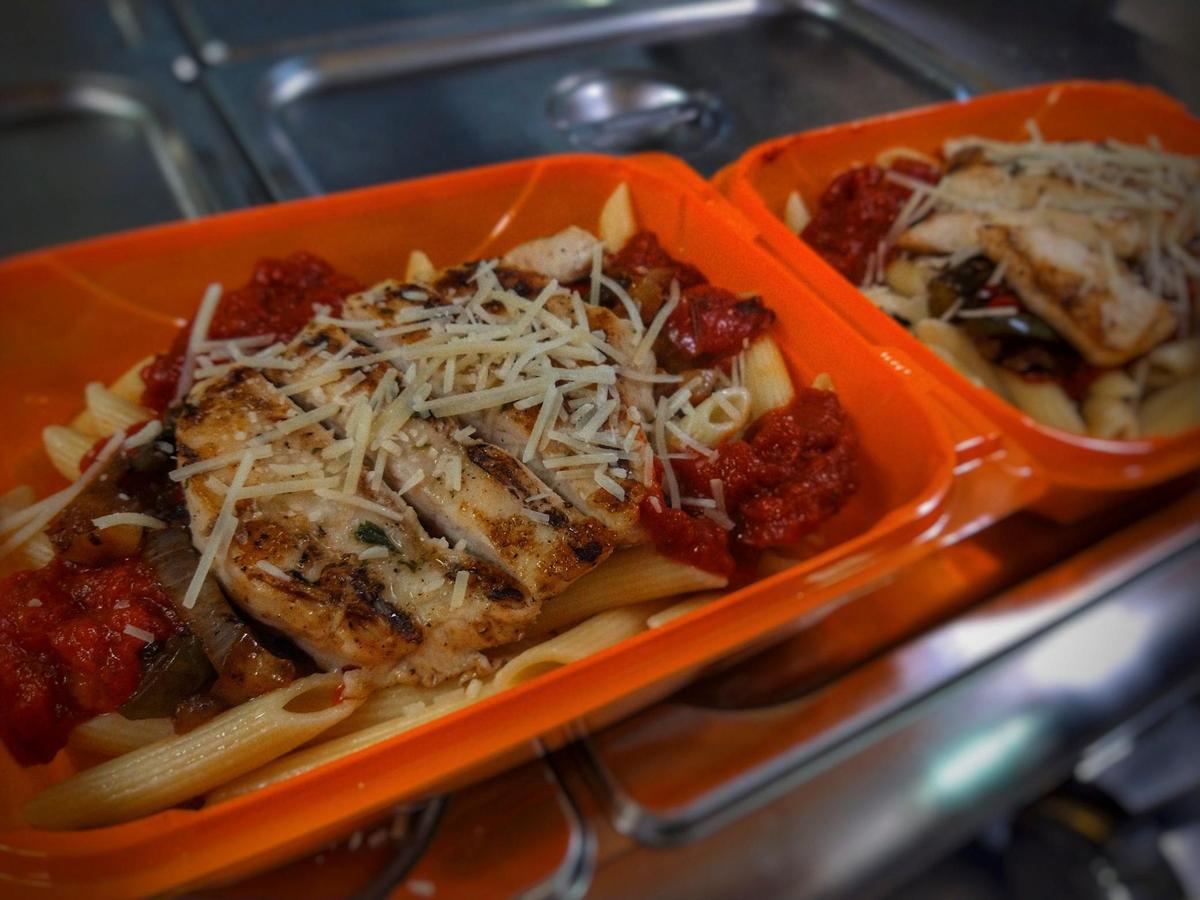 The chicken penne pasta at Athens Lunchroom, served cafeteria style.