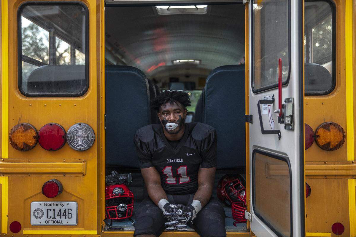 Before the start of the game, Mayfield’s Markeacio Jackson sits quietly by himself.