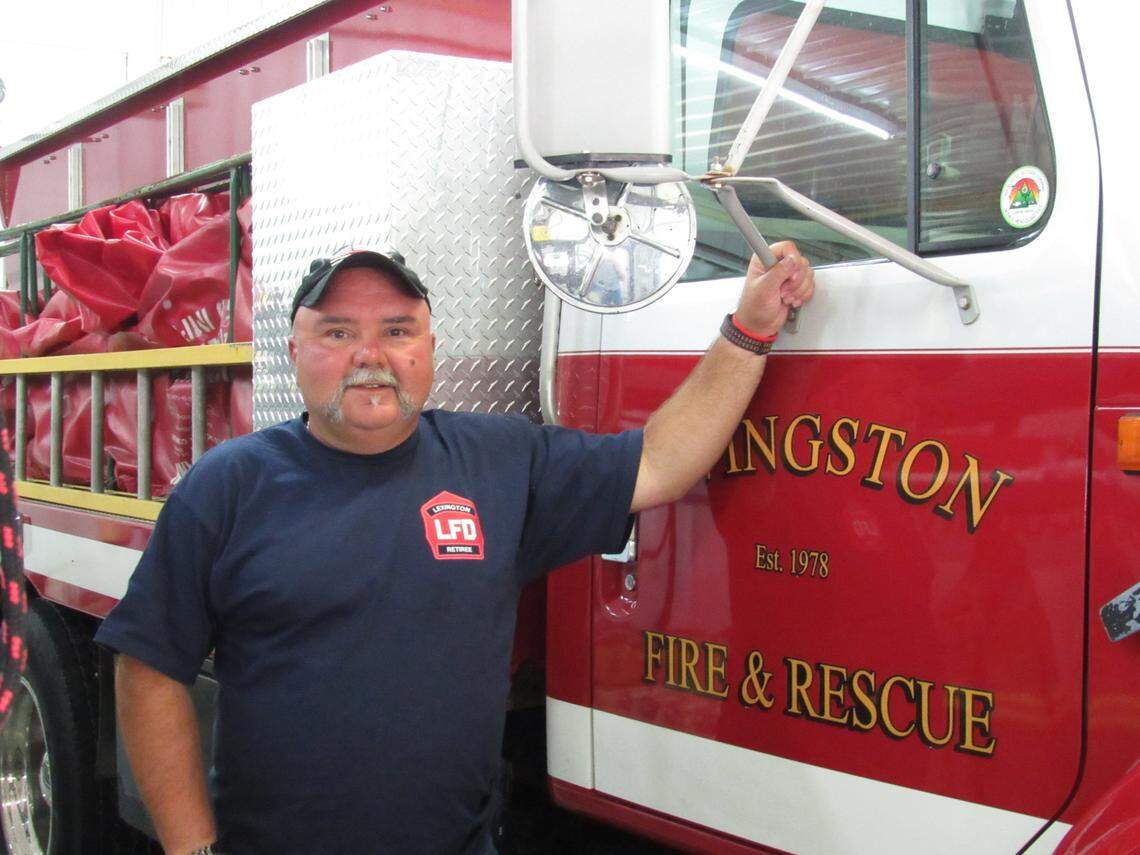 Jeff Carpenter is chief of the volunteer Livingston Fire and Rescue. He is shown with a department truck on 9/10/2024.