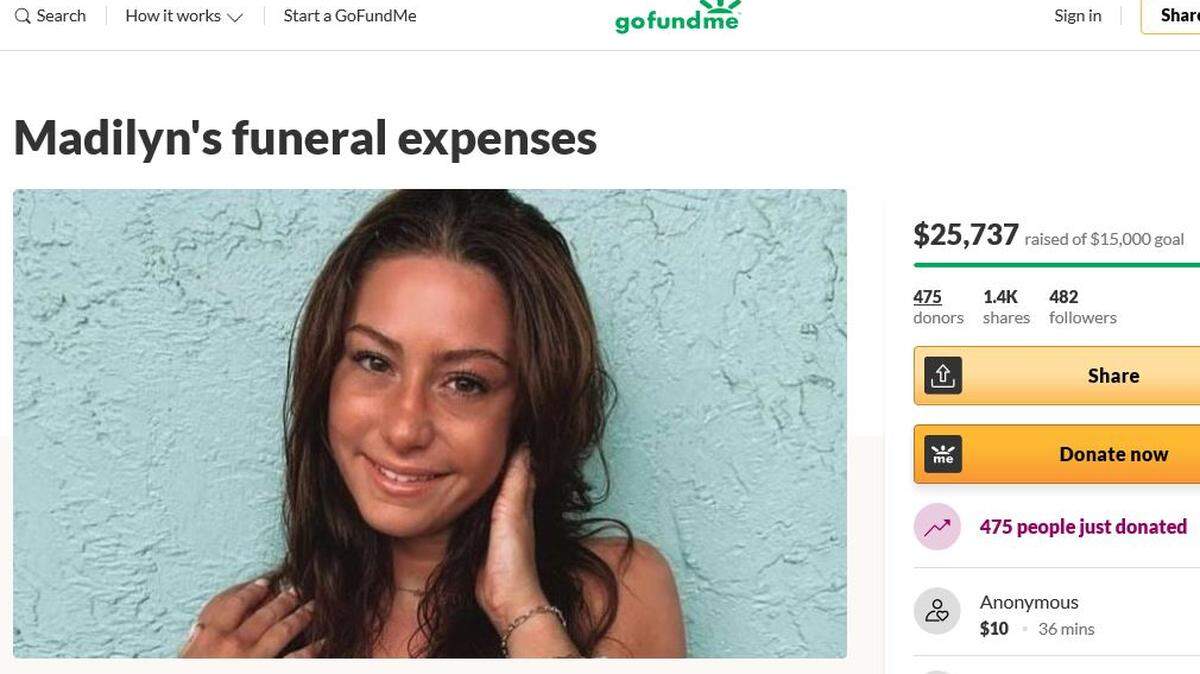 A GoFundMe account set up for the family of Madilyn Taylor Grisham had generated more than $25,000 in donations by Tuesday night. Grisham died in a shooting early Sunday.