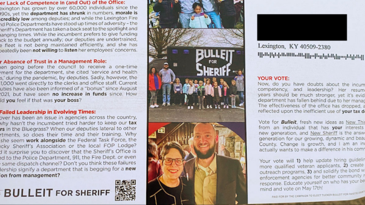 Lexington Mayor Linda Gorton said Thomas “Tucker” Bulleit, who is running for Fayette County Sheriff, has used a photo of her without her permission on a campaign advertisement.