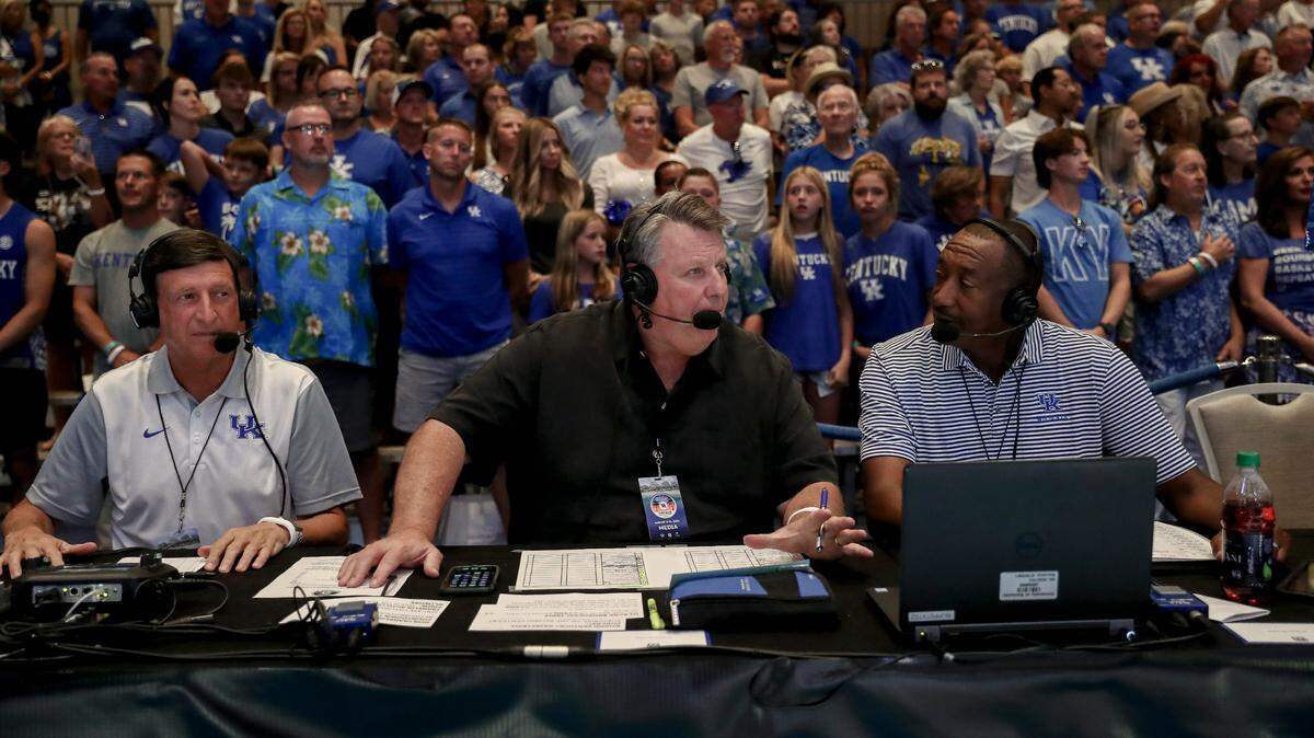 If the travel goes smoothly, Kentucky Wildcats radio play-by-play announcer Tom Leach, left, plans to broadcast both UK’s Saturday afternoon football game against Georgia in Lexington and the Wildcats’ Sunday night men’s basketball contest vs. Gonzaga in Spokane, Wash.