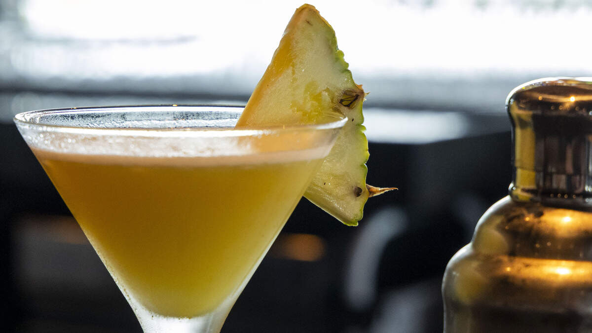 Firebirds Wood Fired Grill’s signature craft cocktail, the Double Black Diamond Martini ($13), is made with fresh pineapple.