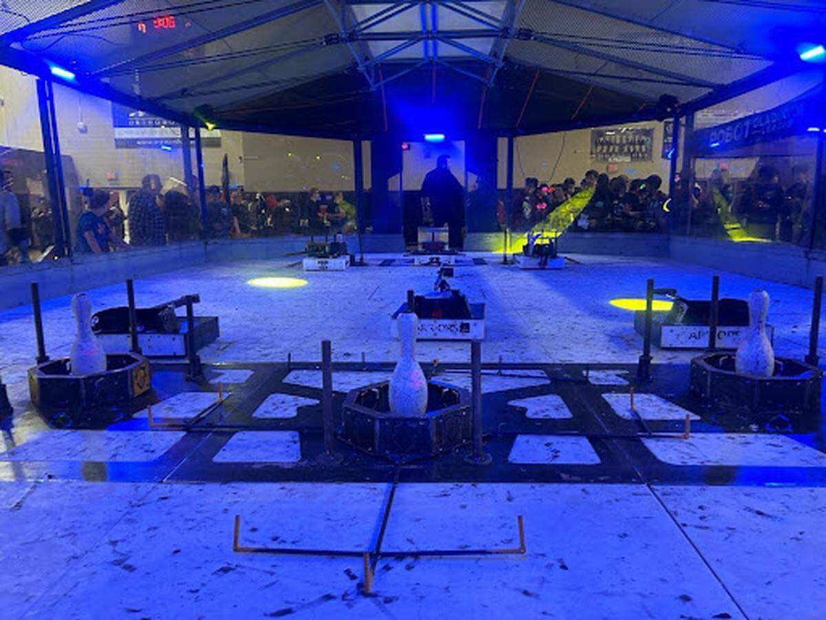 A look inside the arena as Eminence Independent High School and the host school, Dunbar High School, set up their bots and prepare to face off during the third match of Melee Day on Saturday, November 23, 2024 at Dunbar High School.