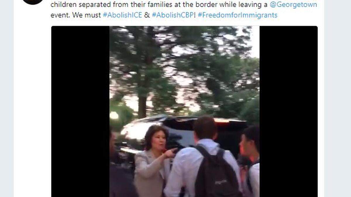 Videos showing a confrontation between Secretary of Transportation Elaine Chao and a group of protesters were making the rounds on social media Tuesday.