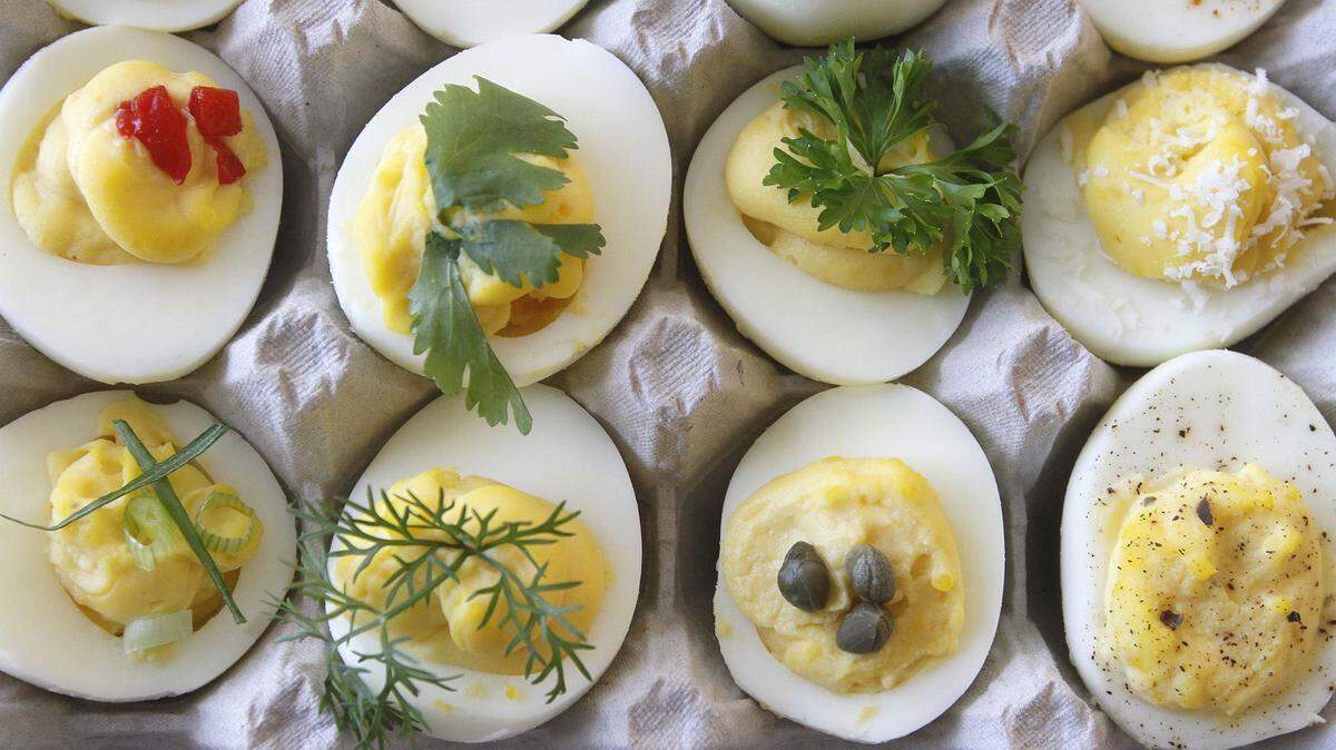 on Thursday, March 29, 2012 at reporter Sharon Thompson's home.  Egg dish with variations on the deviled egg.  This will be lead art for a la carte. Photo by David Perry | Staff
