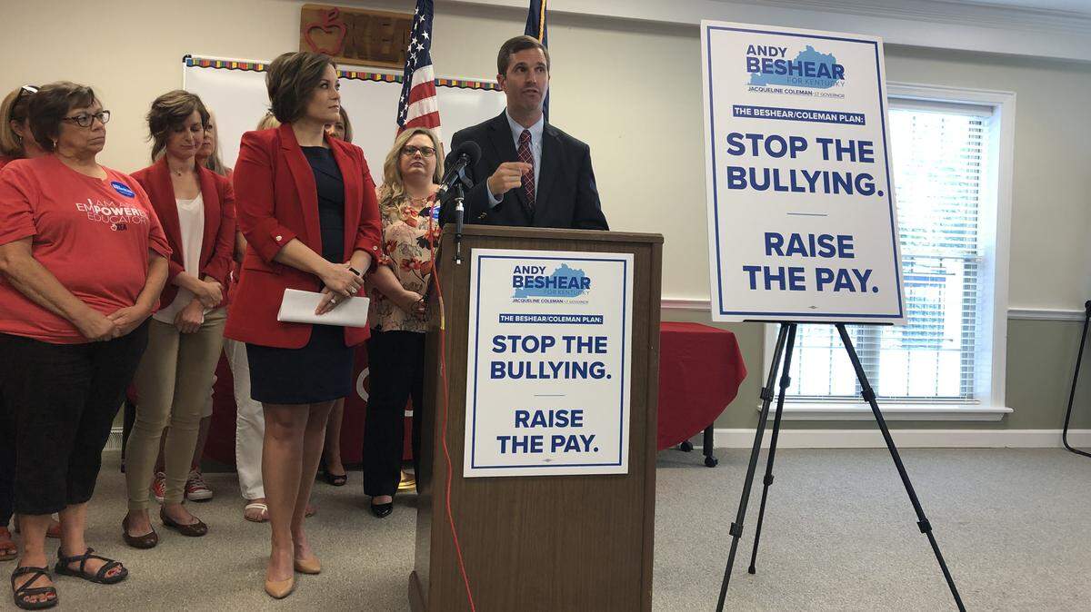 Andy Beshear pledged to raise every teacher’s salary by $2,000 if he was elected governor of Kentucky.