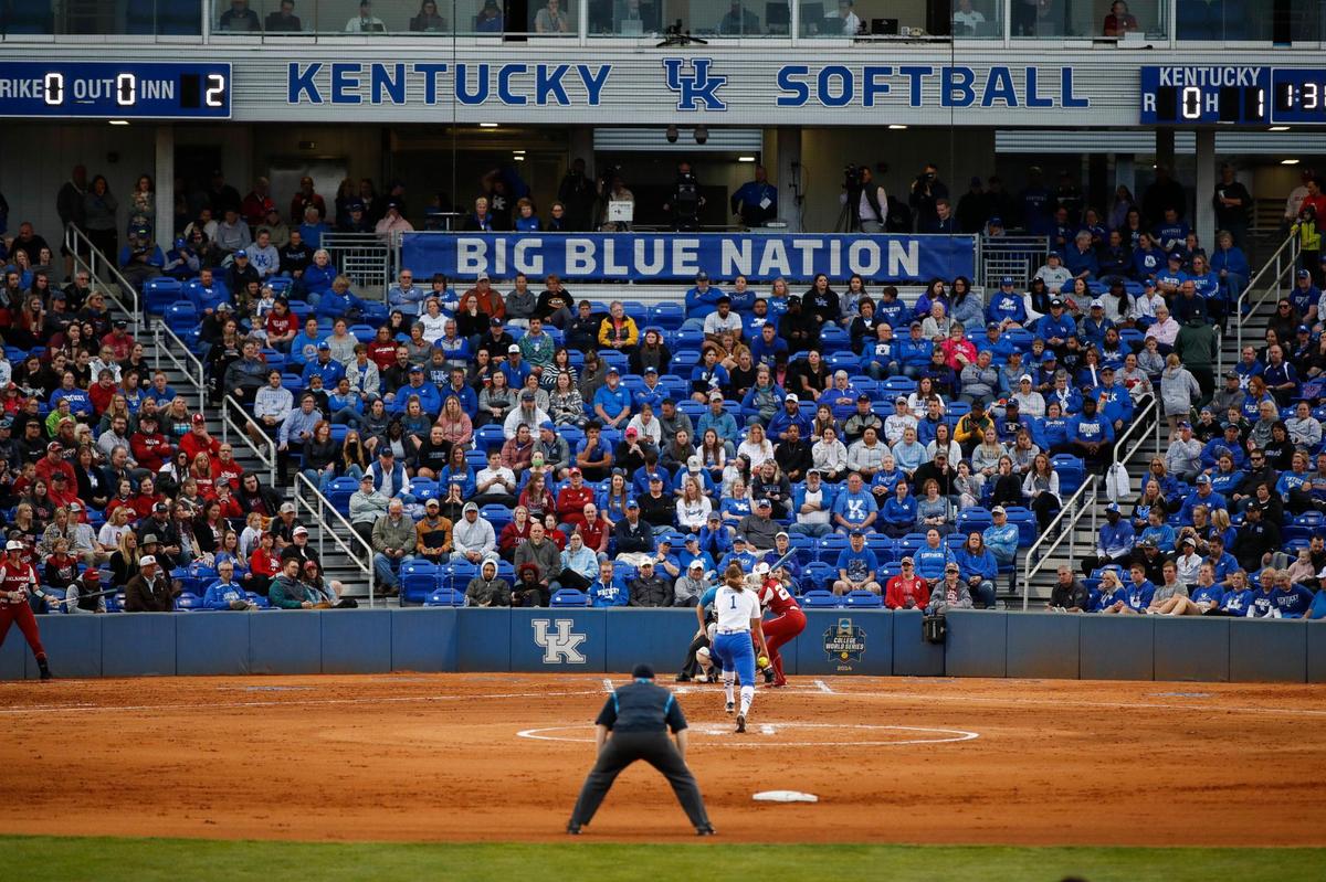Miranda Stoddard (1) pitches against Oklahoma this season at John Cropp Stadium. Catcher Kayla Kowalik has had to manage a UK pitching staff of seven hurlers this year.