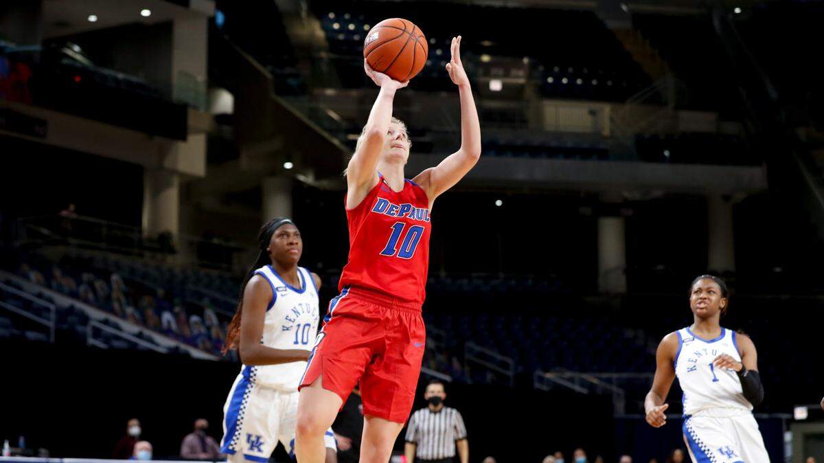 Lexi Held scored 12 points for DePaul during last season’s victory over Kentucky in Chicago. Held, who is from northern Kentucky, will return to her home state to play Thursday night in Rupp Arena as her Blue Demons visit No. 14 Kentucky.