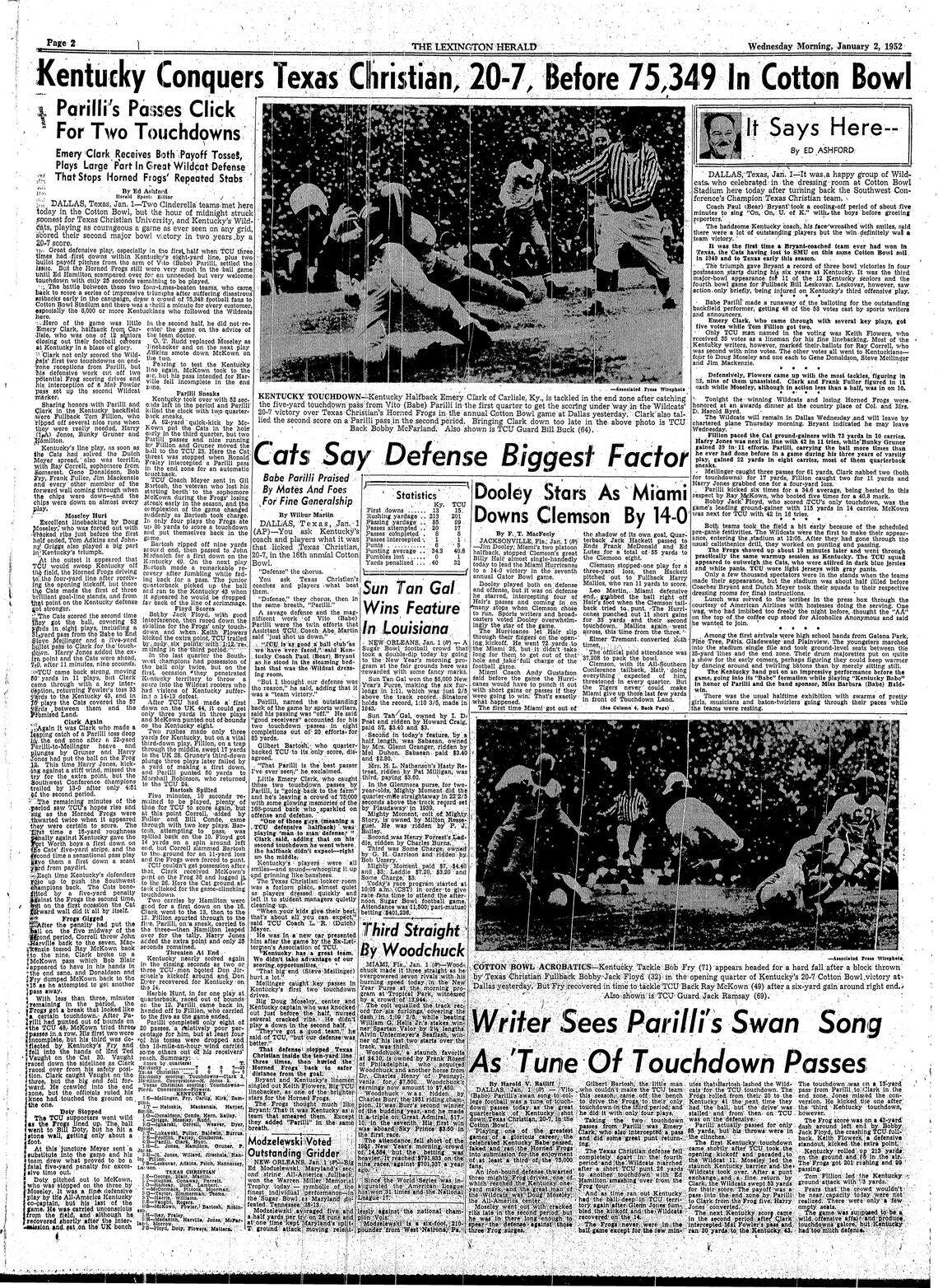 An inside page of the Lexington Herald on Jan. 2, 1952.