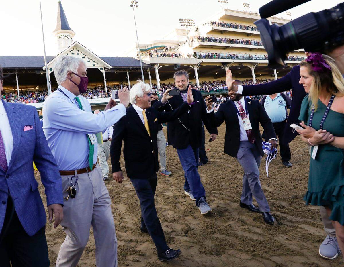 Trainer Bob Baffert walked to the winner’s circle after Medina Spirit won the Kentucky Derby at Churchill Downs on May 1.