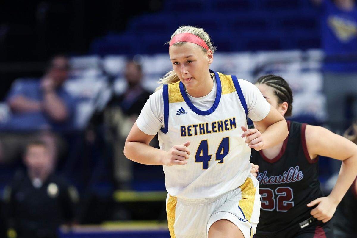 Leah Macy (44) led Bethlehem’s rally from a six-point halftime deficit Thursday with 31 points and 17 rebounds. Macy missed the Banshees’ game against Pikeville earlier this season, which the Panthers won by 26 points.