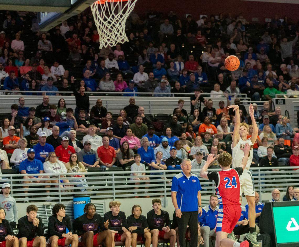 Frederick Douglass' Tate Robinson (13) scored a team-high 16 points in the boys 11th Region Tournament semifinals on Saturday at Eastern Kentucky University’s Baptist Health Arena in Richmond.