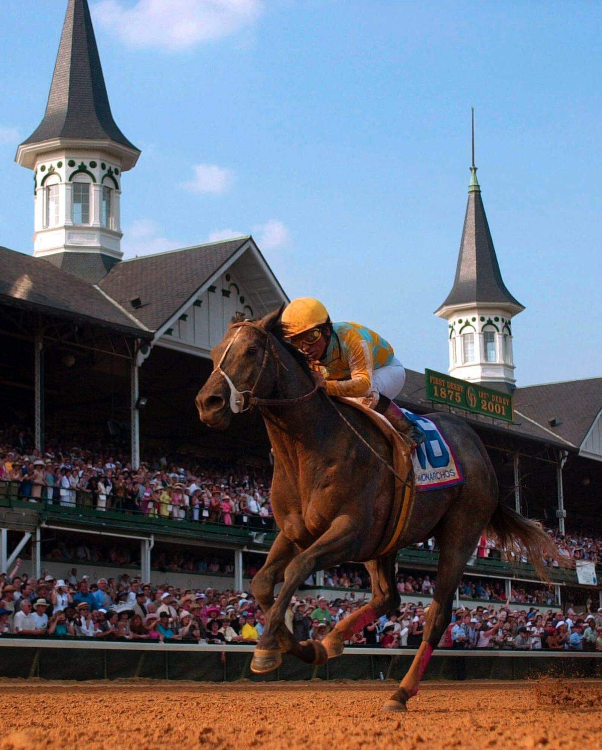 Monarchos, trained by John Ward and ridden by Jorge Chavez, won the 2001 Kentucky Derby by running the second-fastest time in the history of the race.