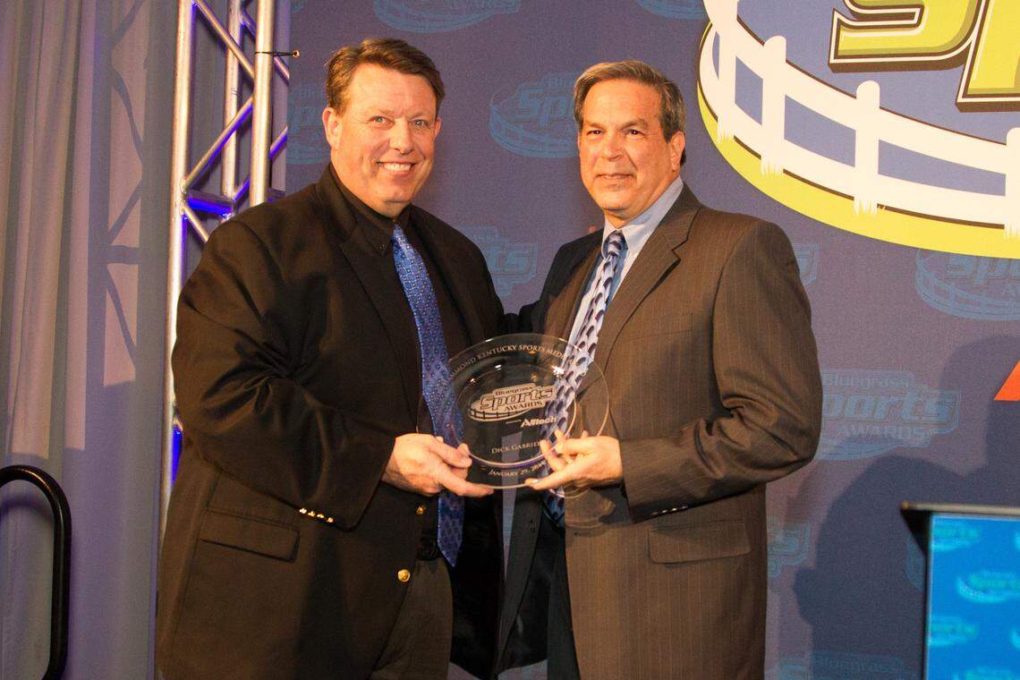 Tom Leach, left, and Dick Gabriel each face the challenge of conducting daily radio sports talk shows in a time when no one is playing live sports. “I am kind of trying to treat it like it is the middle of the summer,” Gabriel said.
