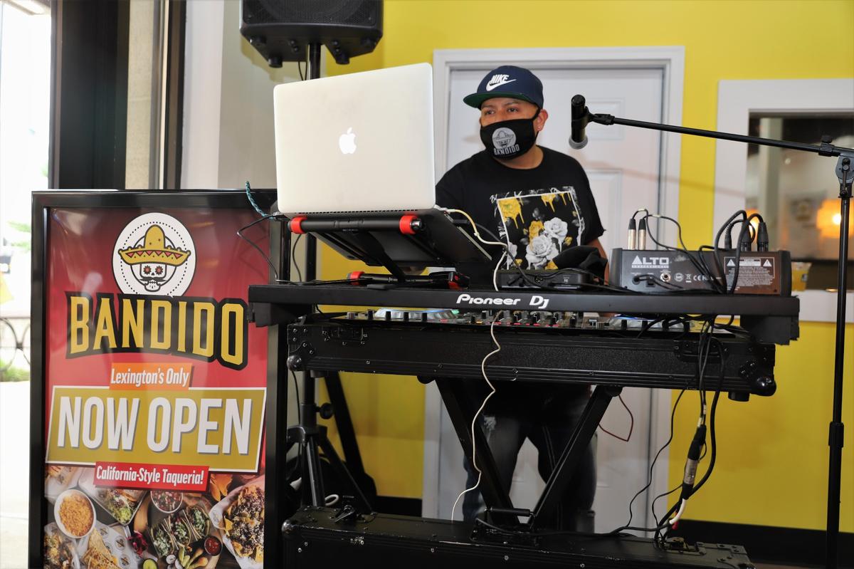 DJ Frank provided the music during the ‘Friends and Family’ night soft opening at Bandido Taqueria Mexicana, Lexington’s first Southern California-style taqueria, on Wednesday evening, Sept. 23, 2020. The restaurant opens to the public on Sept. 25.