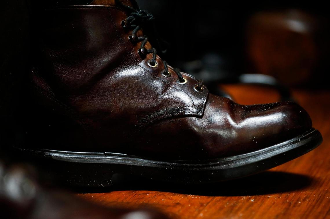 When Jerry and Sandy Tucker first began their relationship in the early 1960s Sandy’s mother did not like Jerry because he wasn’t Catholic, but she did compliment him on his shiny boots, he keeps them shined the same way decades later for that reason, at the Galilean Home in Liberty, Ky., Monday, Dec. 20, 2021.