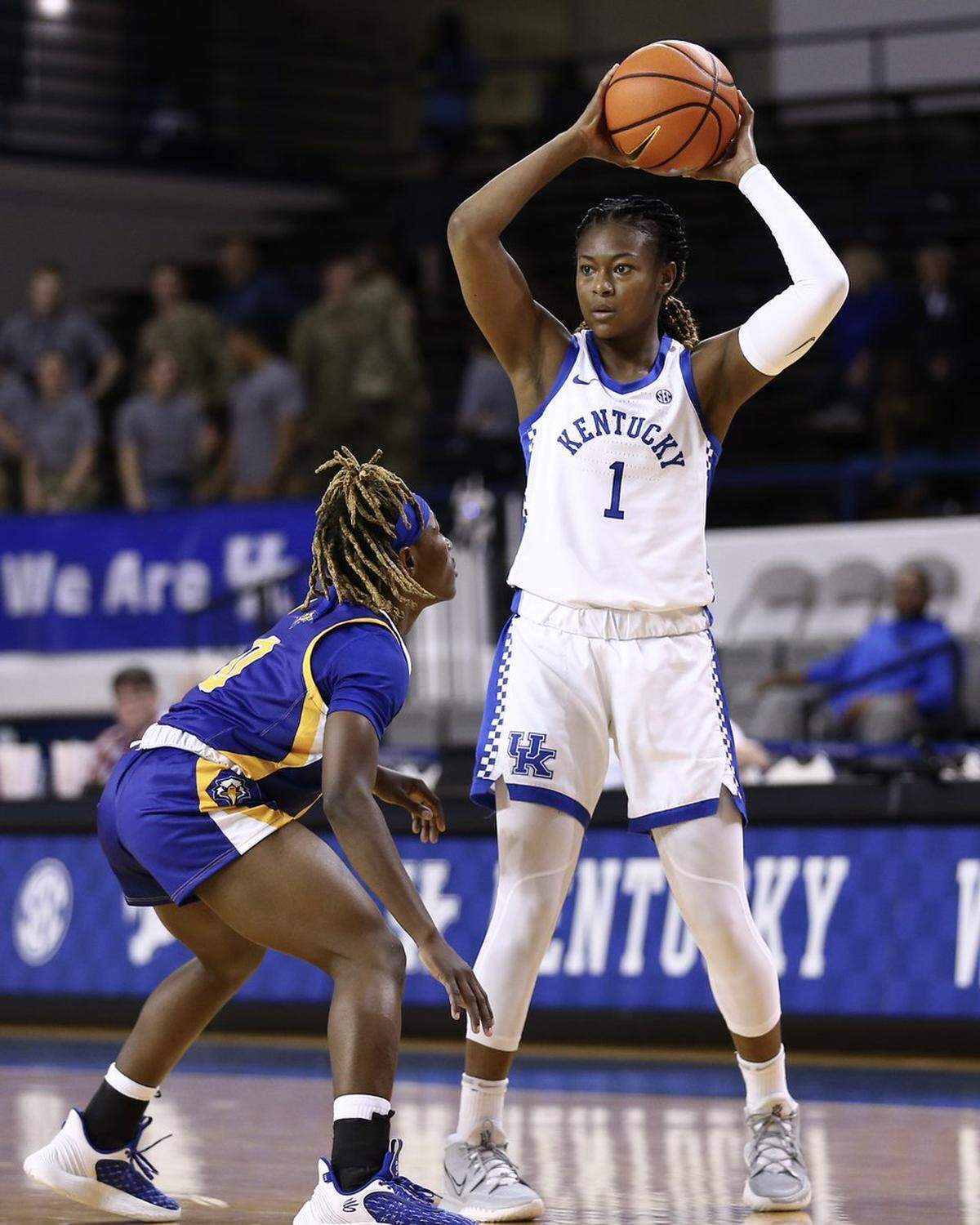 Kentucky’s Robyn Benton looks to pass during Friday night’s win over Morehead State in Memorial Coliseum. Benton finished with 11 points, three rebounds and three assists.