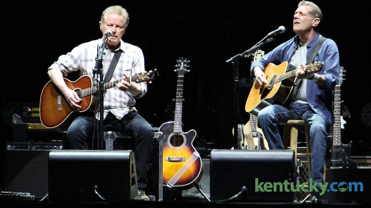 Don Henley, left, and Glenn Frey opened Saturday's Eagles concert at Rupp Arena with Saturday Night.