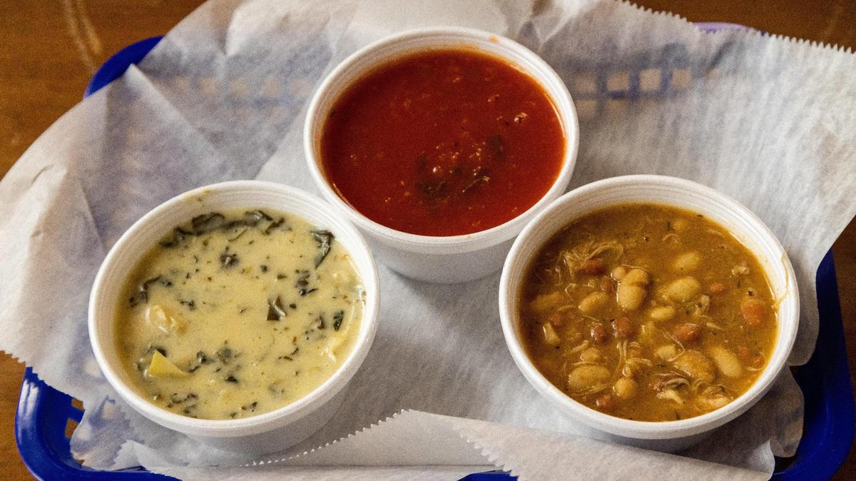 Recent soup specials from Courtyard Deli on Church Street included cream of spinach with cheddar and artichokes, tomato basil, and white chili with chicken.