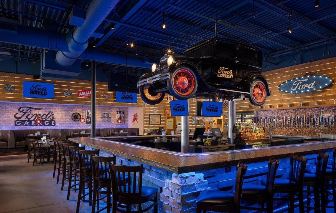 Ford’s Garage features branding and memorabilia exclusively licensed by the Ford Motor Company including A Model T or Model A car suspended above the bar. The new Lexington restaurant will serve wine, cocktails and non-alcoholic options as well as a large selection of beers, including drafts, with an emphasis on local breweries.