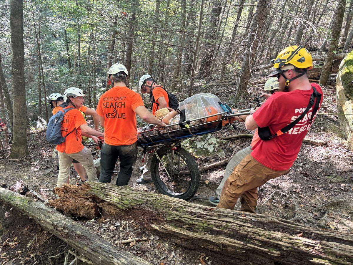 Officials from multiple Kentucky search and rescue teams rescued a man who fell in the Cloud Splitter area of the Red River Gorge on Sept. 27, 2025.