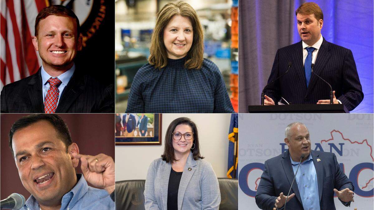 Candidates for Kentucky’s 6th Congressional District (clockwise from top left) Zach Dembo, Rep. Deanna Gordon, David Kloiber, Rep. Ryan Dotson, Cherlynn Stevenson and Ralph Alvarado.