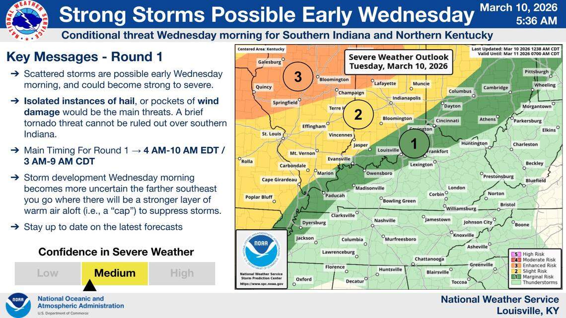 The first of two storms on March 11, 2026 is expected to take place in Kentucky between 4 a.m. and 10 a.m.