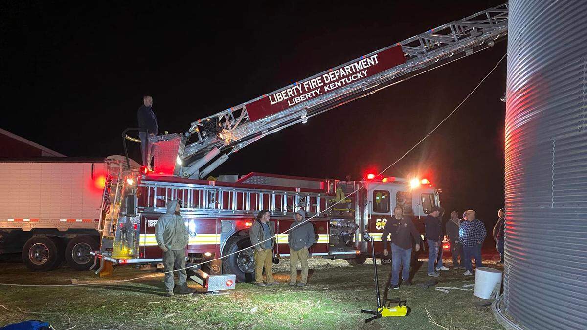A farmer was rescued after becoming stuck in a grain bin filled with soybeans in Casey County Thursday night.